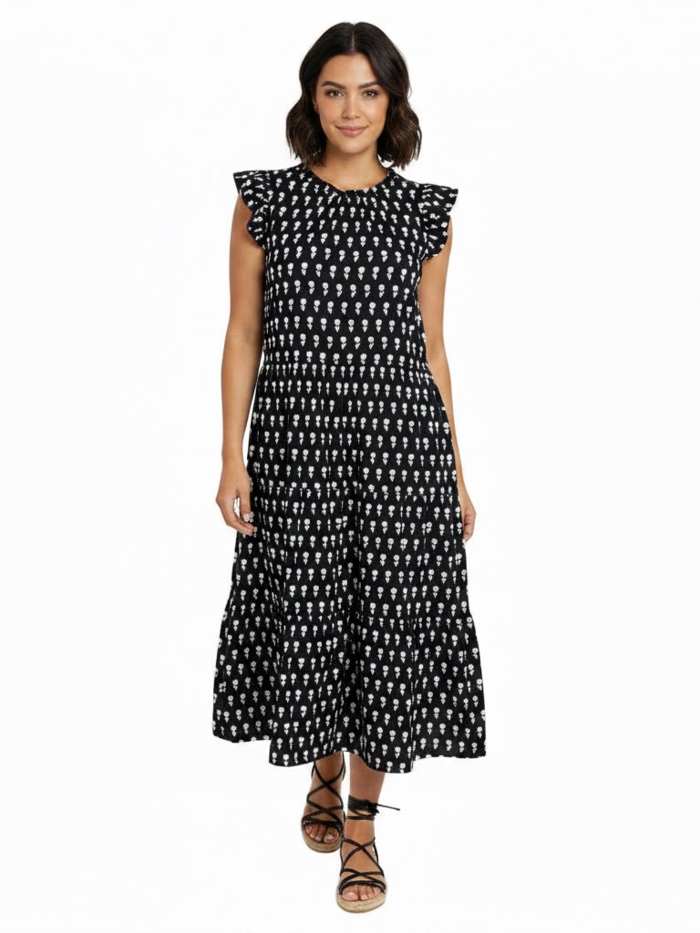 J. Crew Black Maxi Dress with White Floral Motif